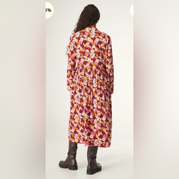 Boutique Fantastica Red Floral Marianne Marigold Collared Midi Dress Boho - Picture 3 of 10